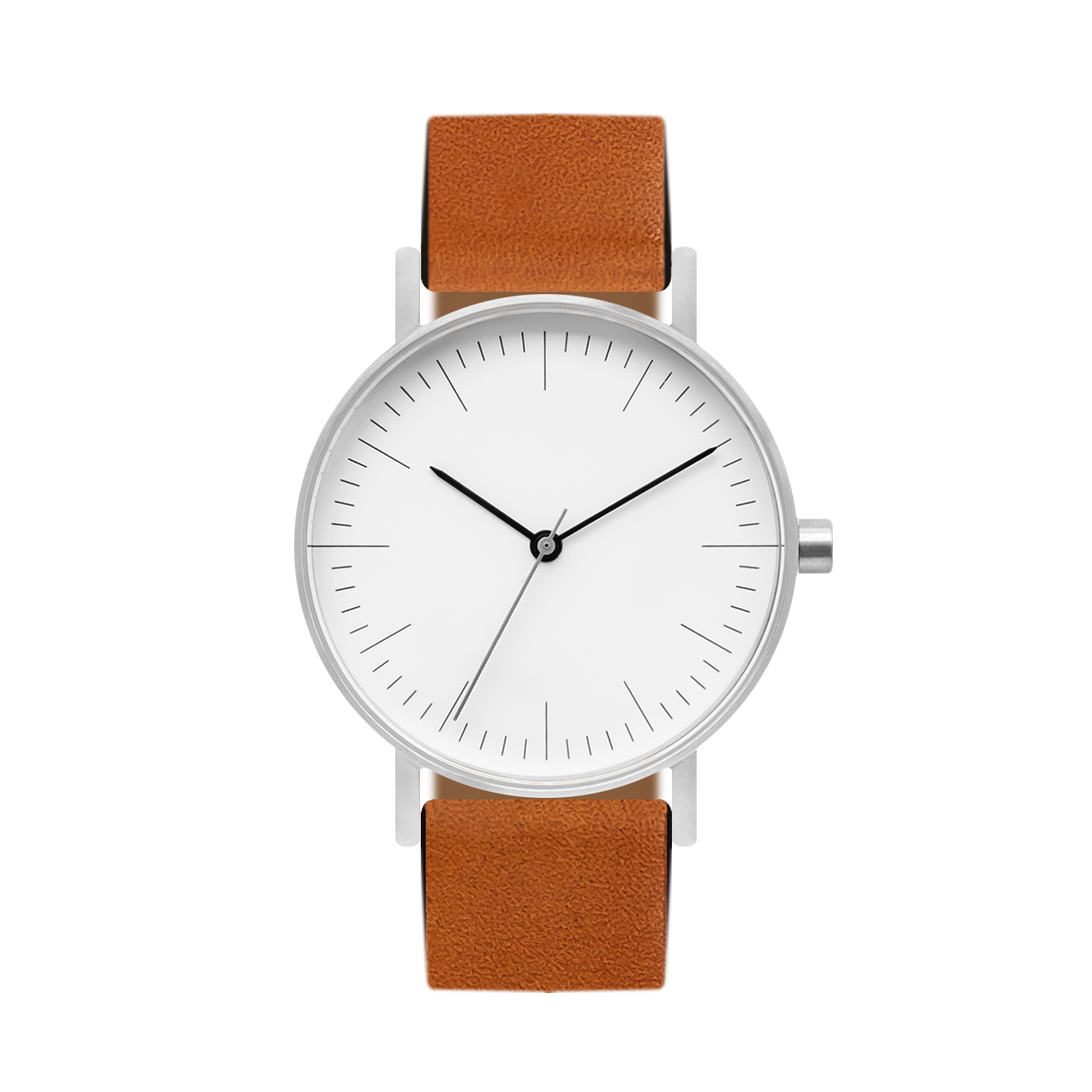 B001 Watch, Silver Case, White Dial, Leather Strap - Tan