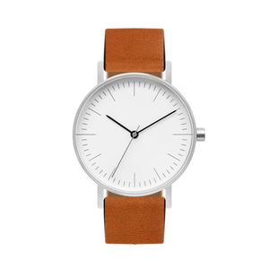 B001 Watch, Silver Case, White Dial, Leather Strap - Tan