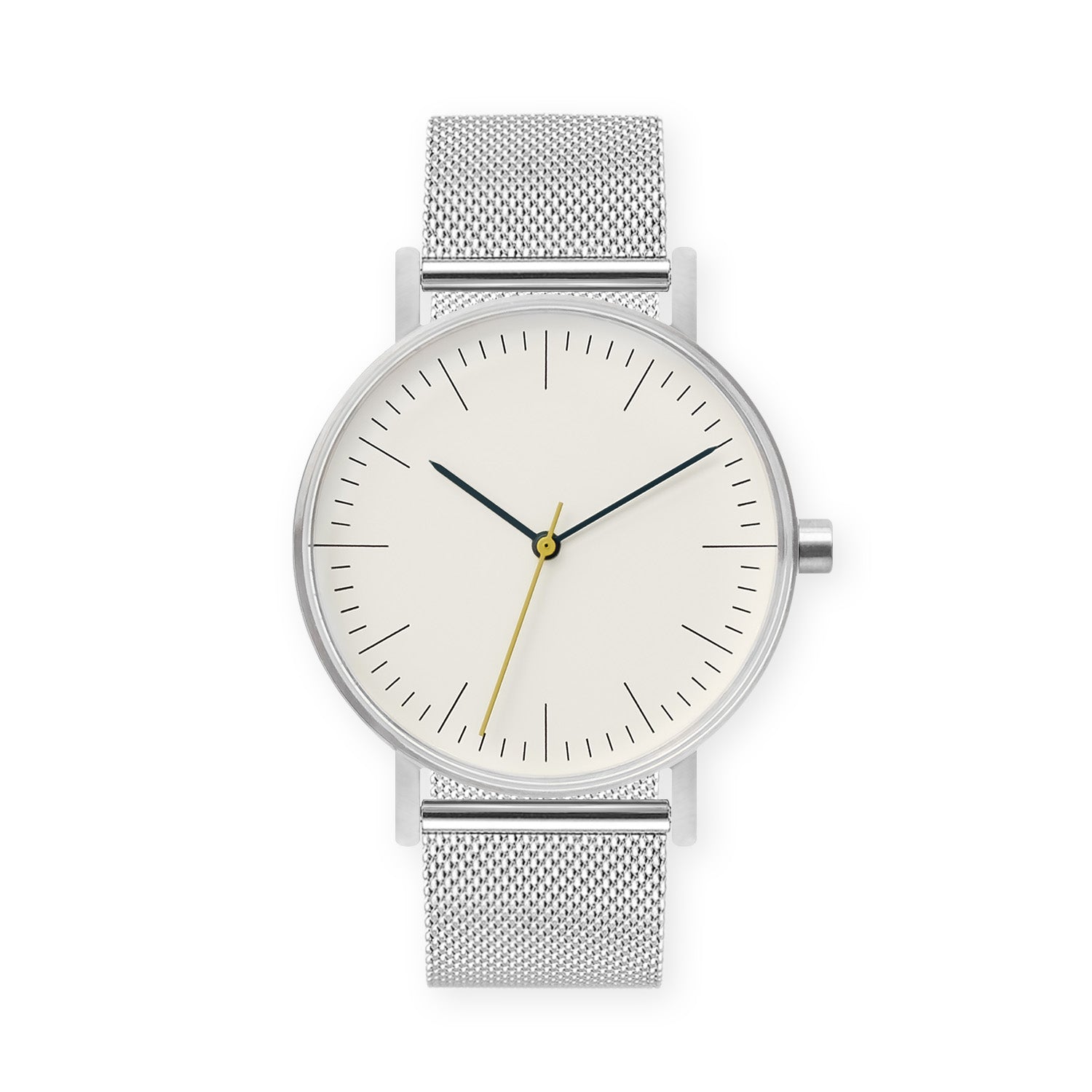B001 Watch, Silver Case, Off White Dial, Stainless Steel Mesh Strap - BIJOUONE