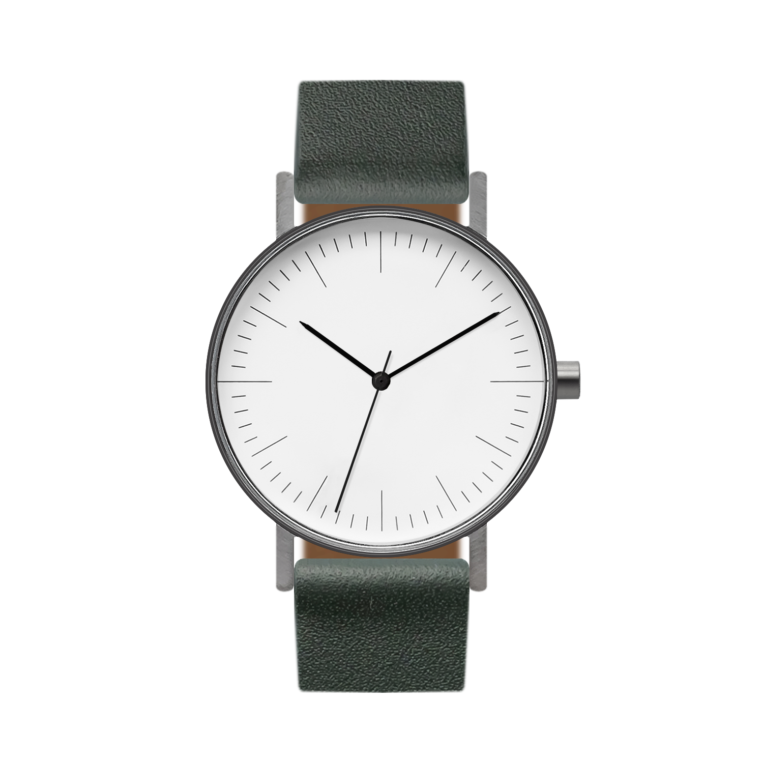 B001 Watch, Gunmetal Case, White Dial, Leather Strap - Green