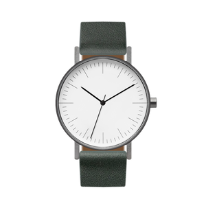 B001 Watch, Gunmetal Case, White Dial, Leather Strap - Green