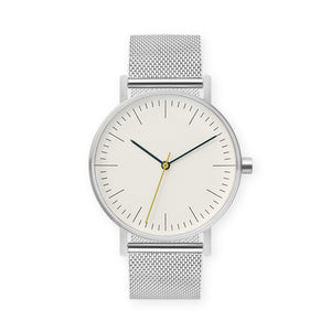 B001 Watch, Silver Case, Off White Dial, Stainless Steel Mesh Strap - BIJOUONE