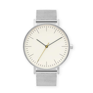 B001 Watch, Silver Case, Off White Dial, Stainless Steel Mesh Strap - BIJOUONE