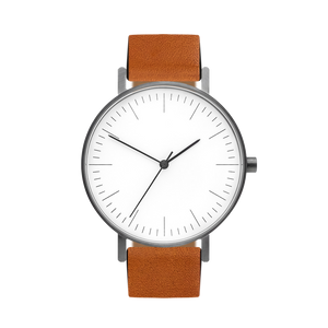 B001 Watch, Gunmetal Case, White Dial, Leather Strap - Tan - BIJOUONE