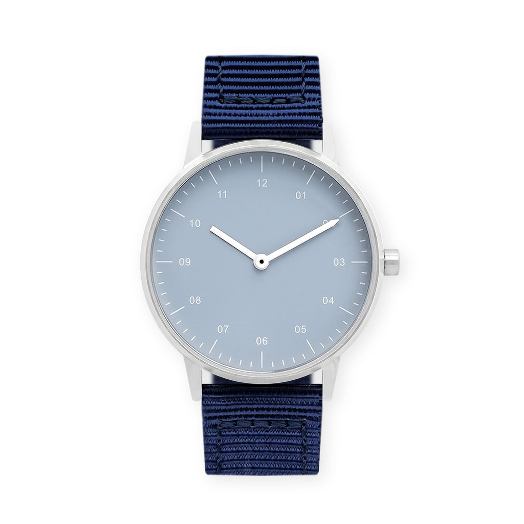 B40 Watch, Silver Case, Dusty Blue Dial, Nylon Strap - Navy