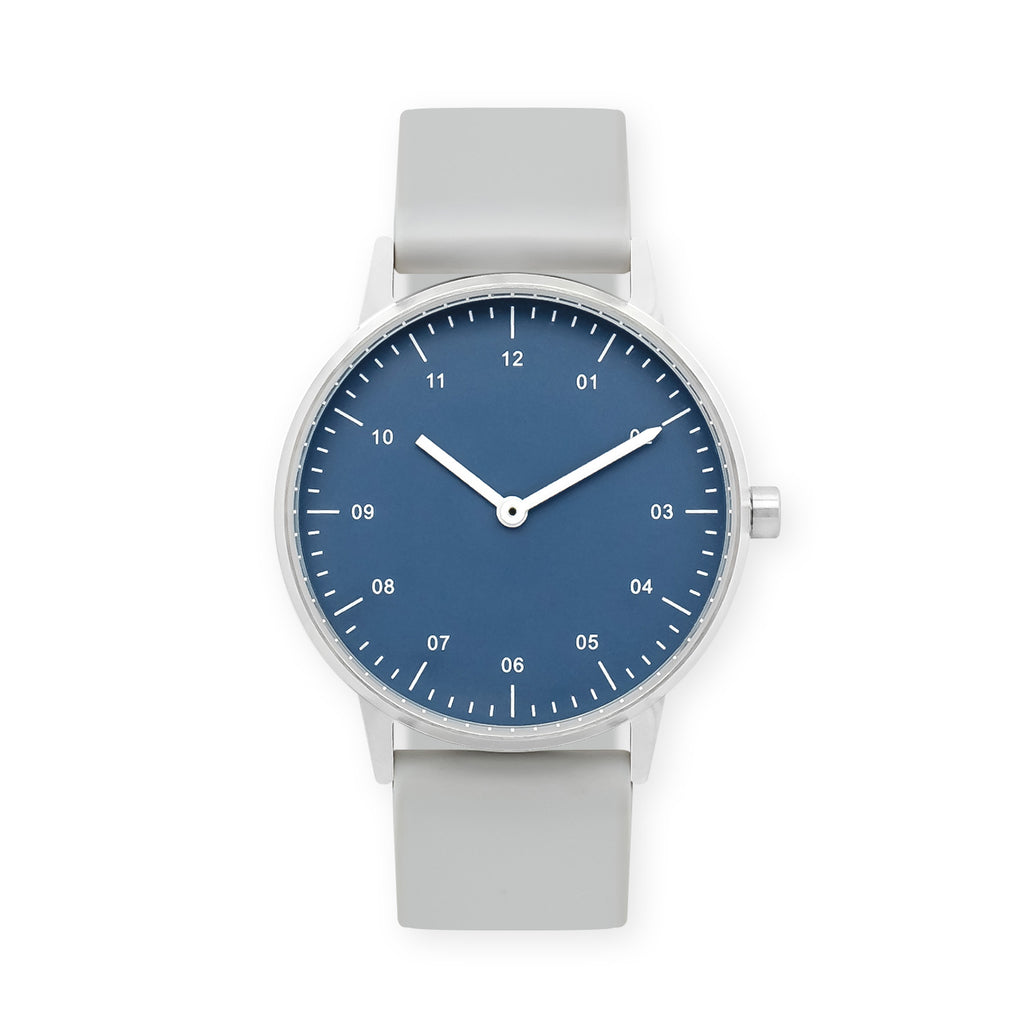 B40 Watch, Silver Case, Classic Blue Dial, Rubber Strap - Light Gray