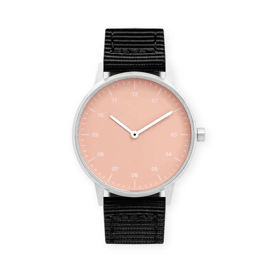 B40 Watch, Silver Case, Nude Pink Dial, Nylon Strap - Black