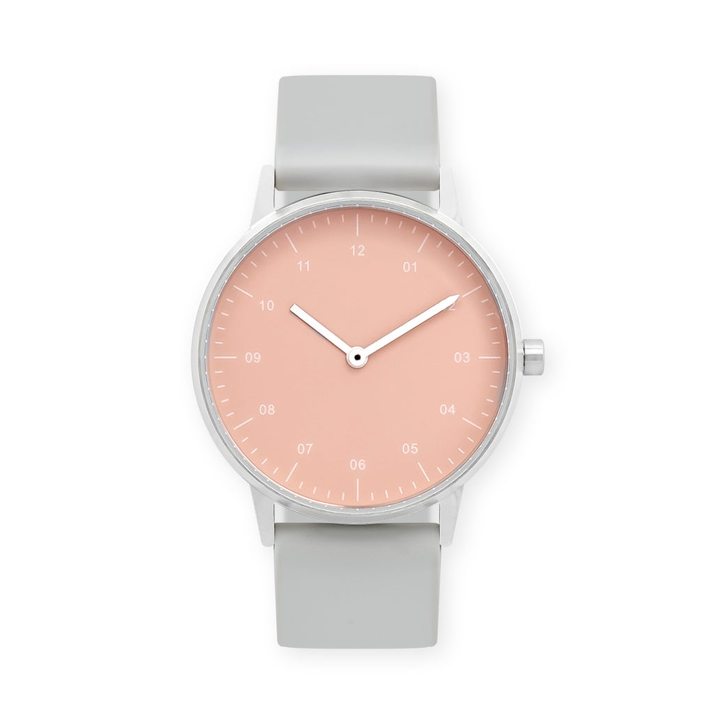 B40 Watch, Silver Case, Nude Pink Dial, Rubber Strap - Light Gray