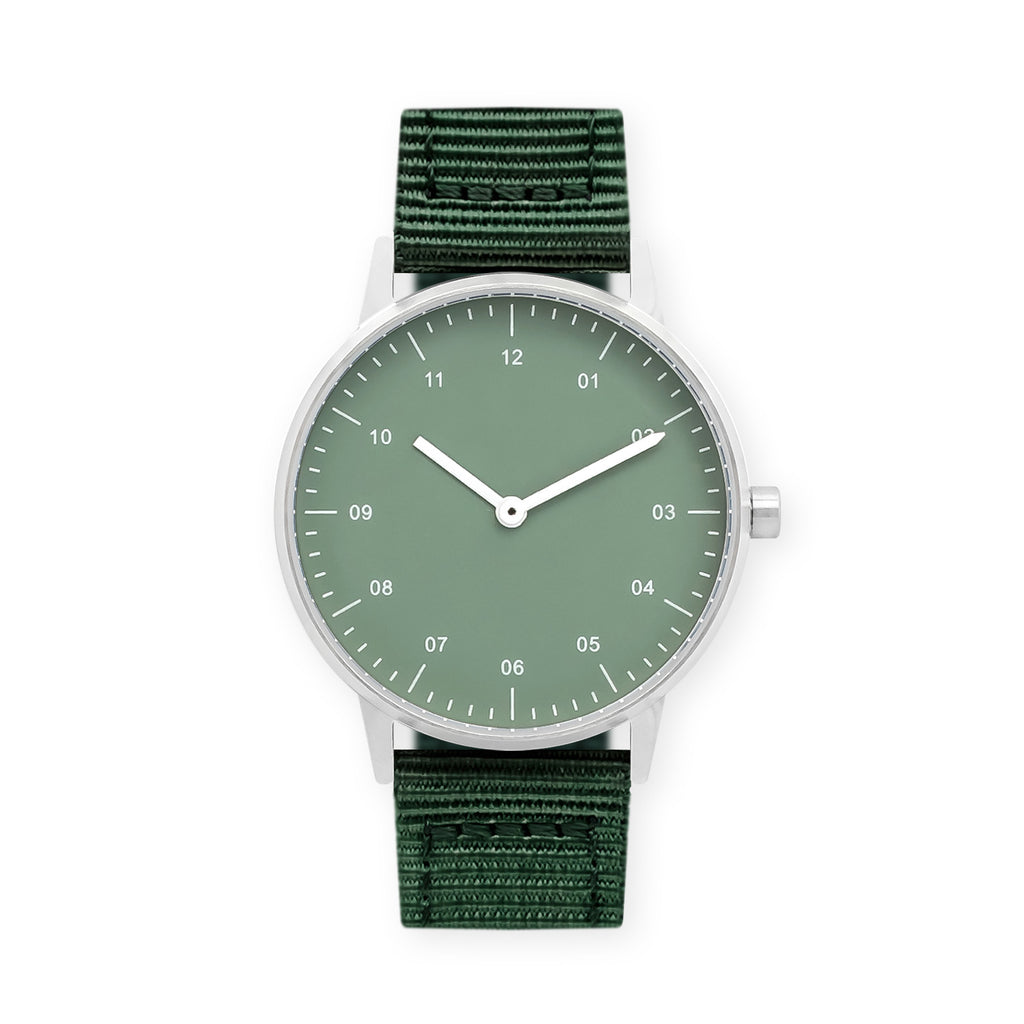 B40 Watch, Silver Case, Green Dial, Nylon Strap - Green