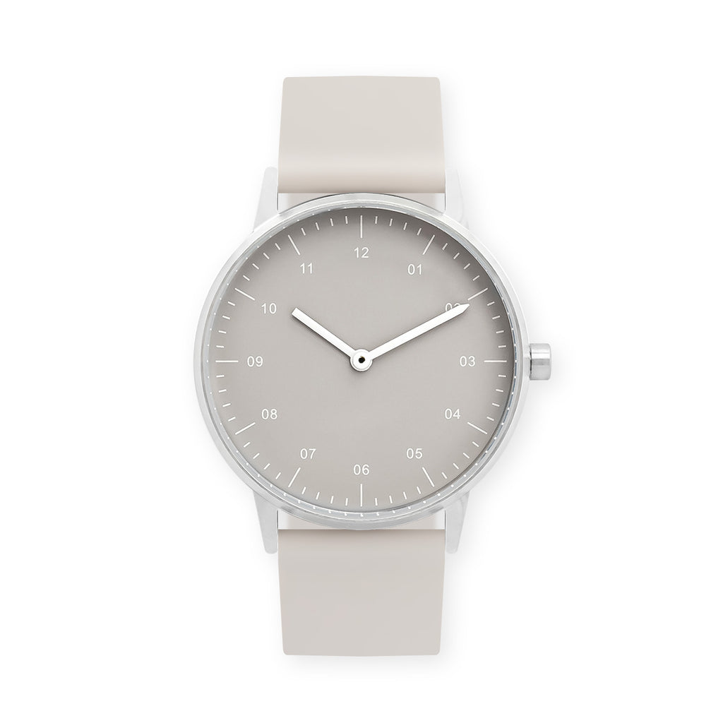 B40 Watch, Silver Case, Beige Dial, Rubber Strap - Beige