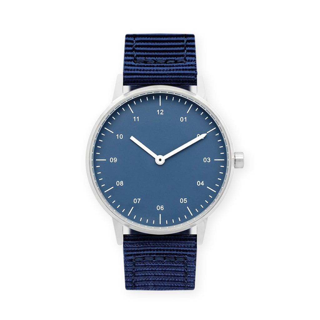 B40 Watch, Silver Case, Classic Blue Dial, Nylon Strap - Navy