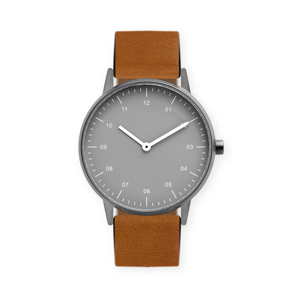 B40 Watch, Gunmetal Case, Gray Dial, Leather Strap - Tan