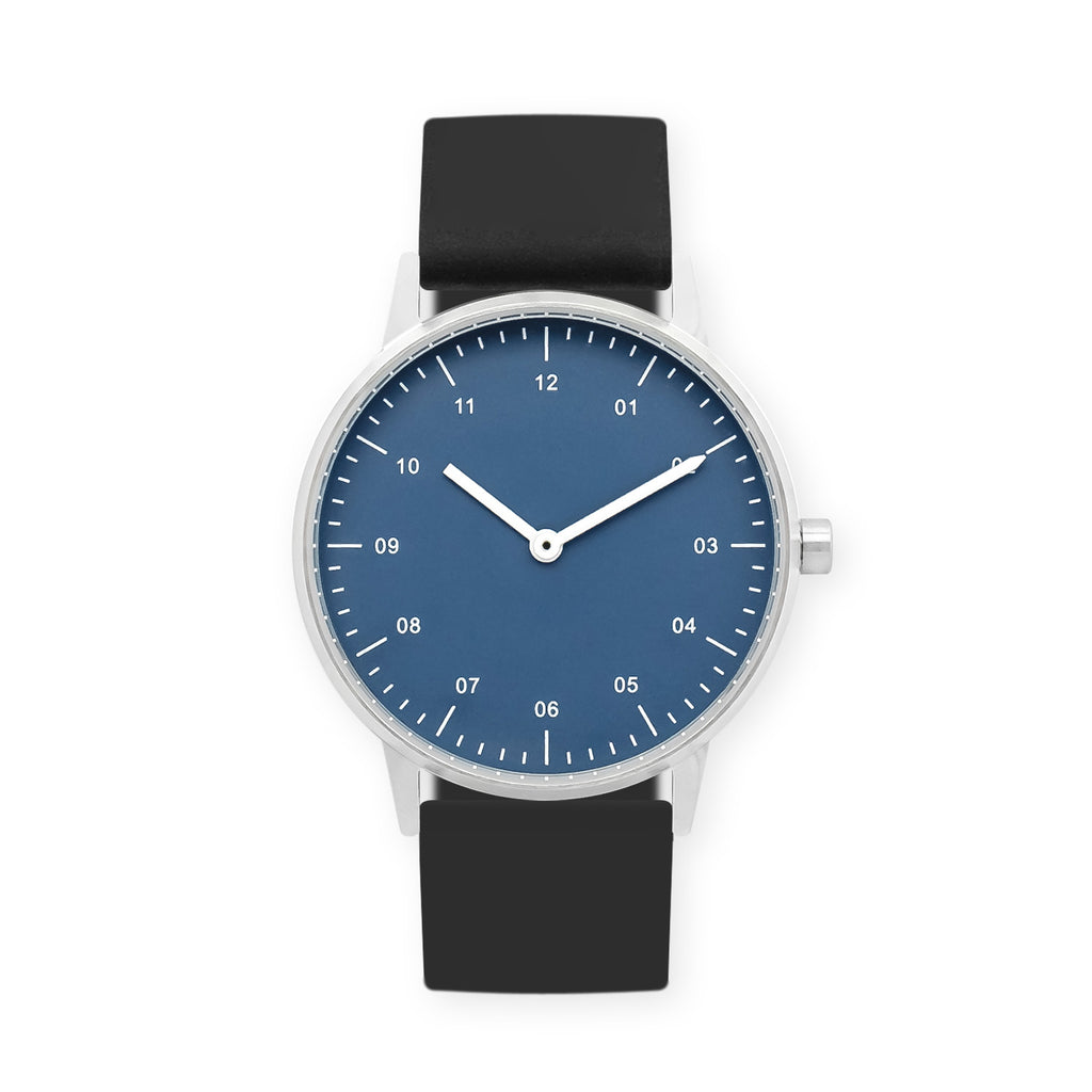 B40 Watch, Silver Case, Classic Blue Dial, Rubber Strap - Black
