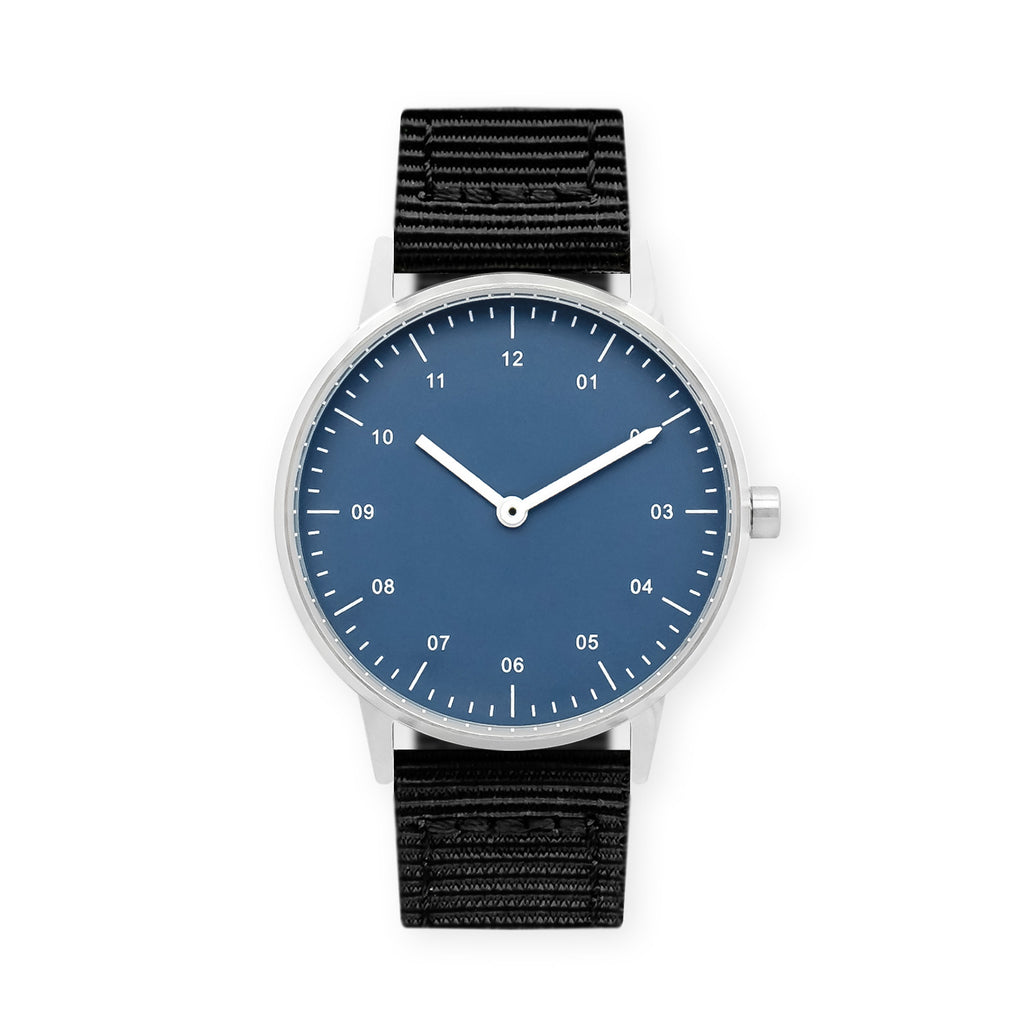 B40 Watch, Silver Case, Classic Blue Dial, Nylon Strap - Black