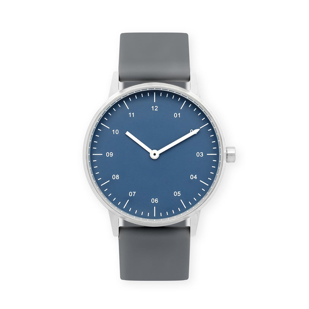 B40 Watch, Silver Case, Classic Blue Dial, Rubber Strap - Gray