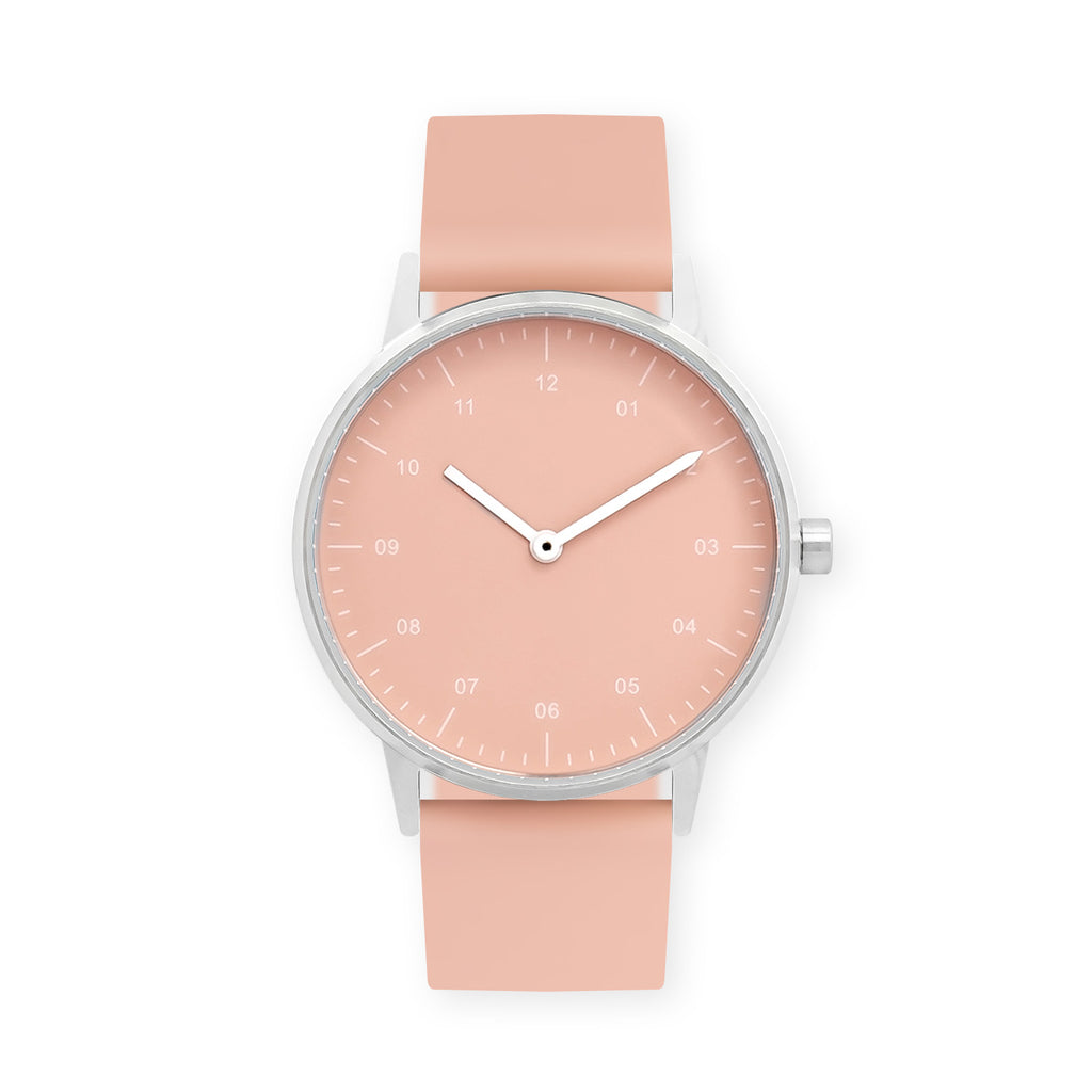 B40 Watch, Silver Case, Nude Pink Dial, Rubber Strap - Nude Pink