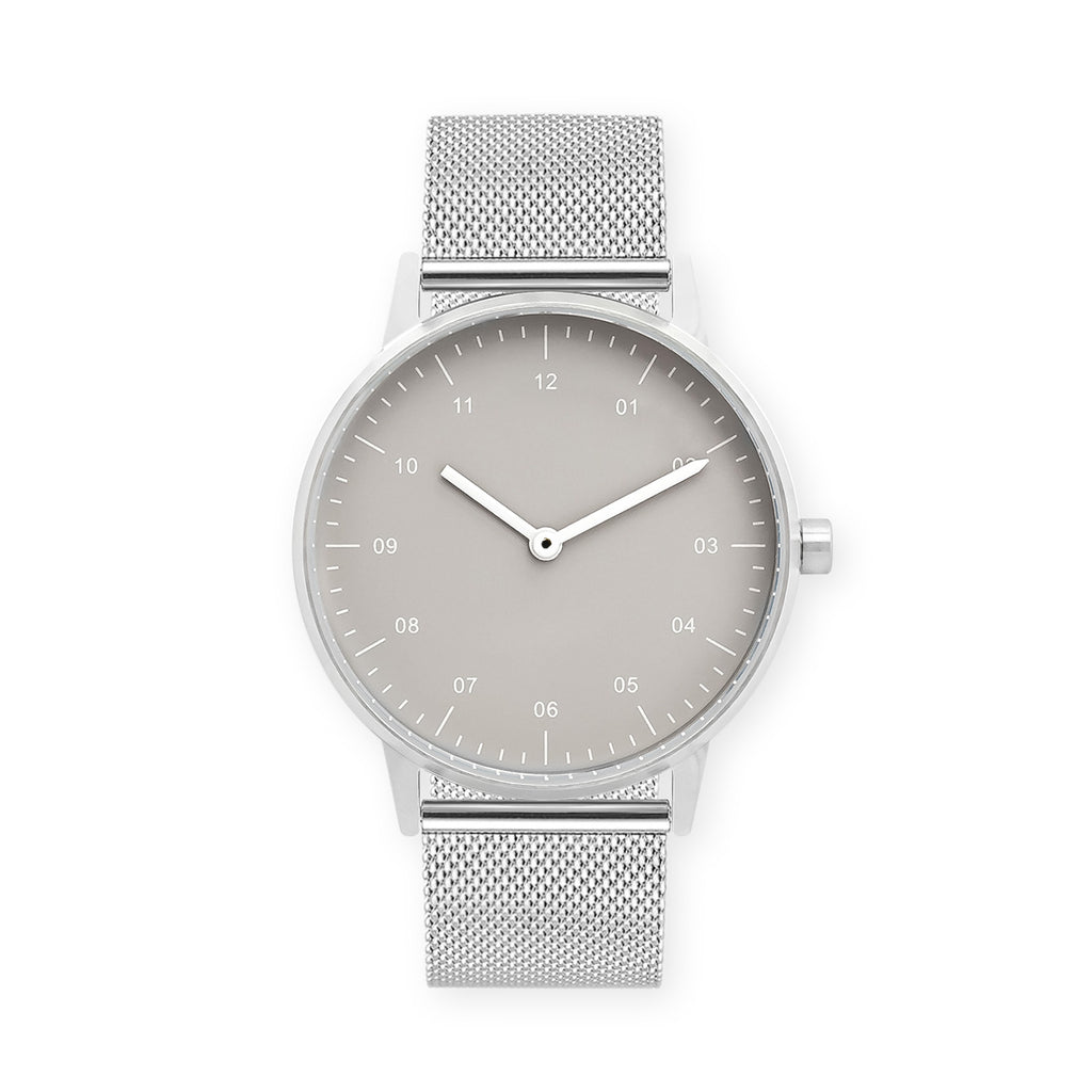 B40 Watch, Silver Case, Beige Dial, Stainless Steel Mesh Strap