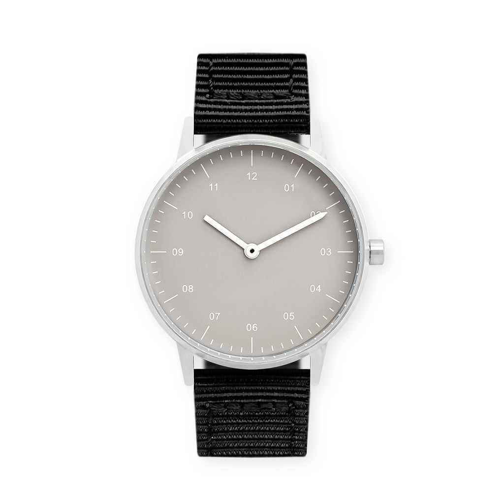 B40 Watch, Silver Case, Beige Dial, Nylon Strap - Black