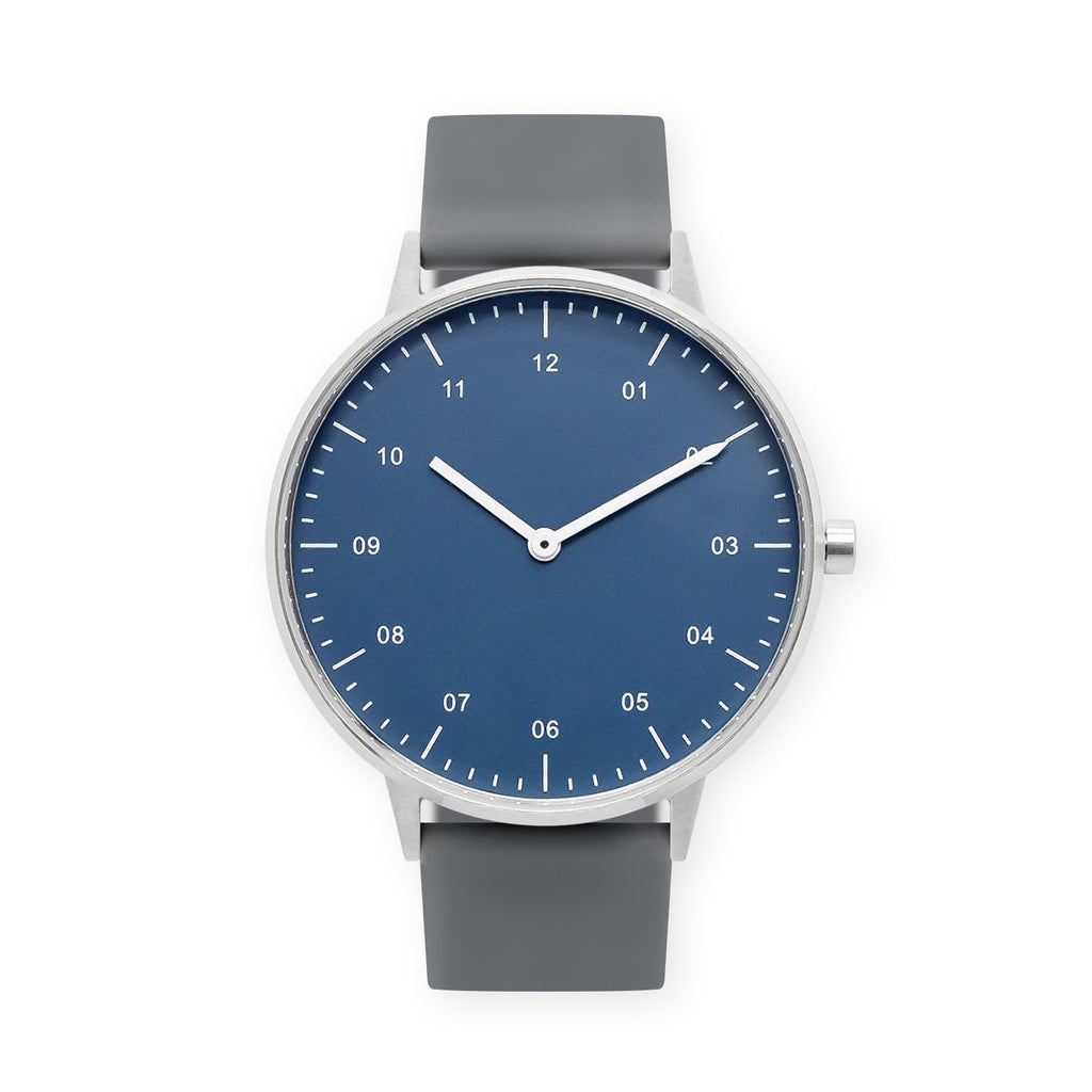 B40 Watch, Silver Case, Classic Blue Dial, Rubber Strap - Gray