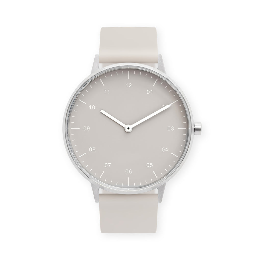 B40 Watch, Silver Case, Beige Dial, Rubber Strap - Beige