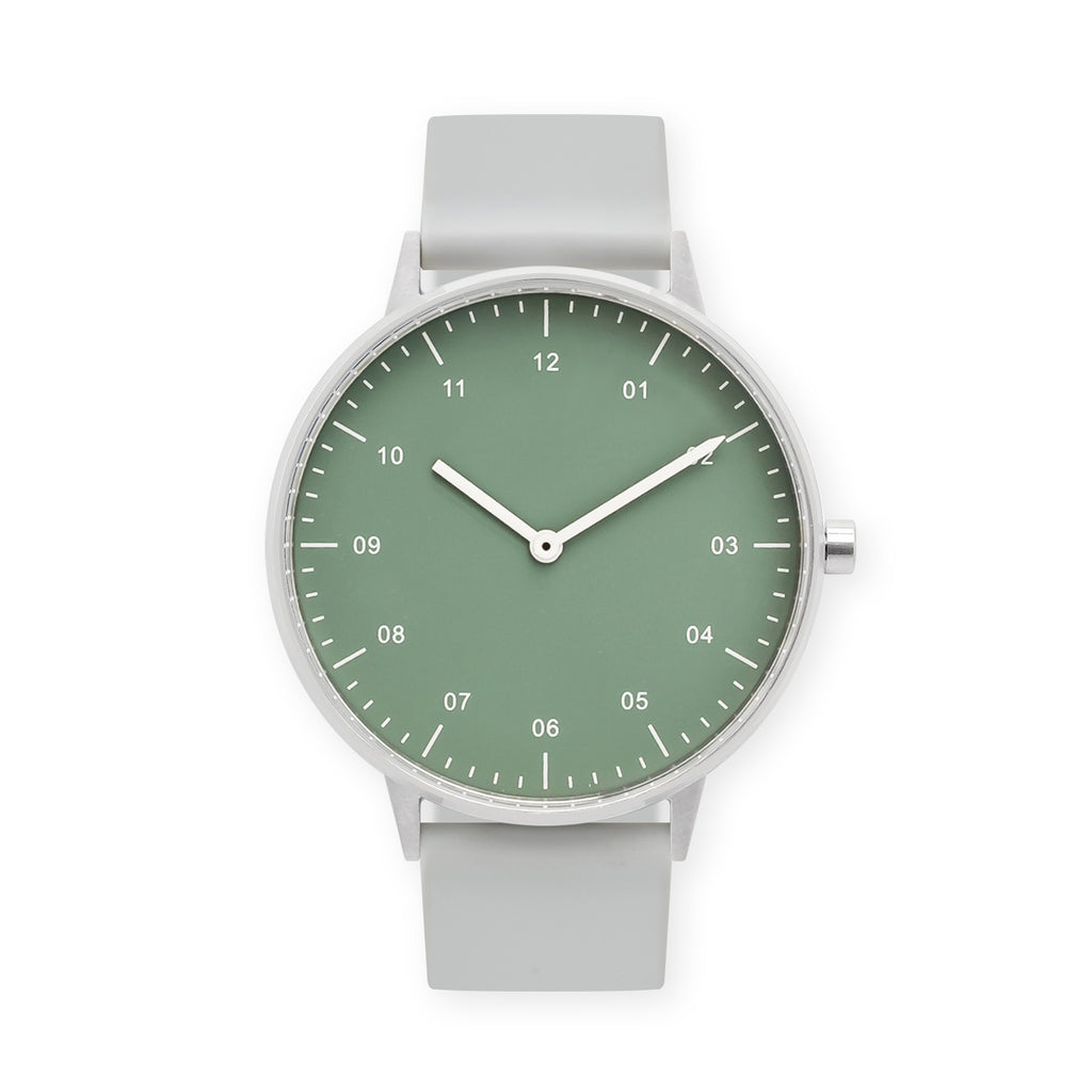 B40 Watch, Silver Case, Green Dial, Rubber Strap - Light Gray