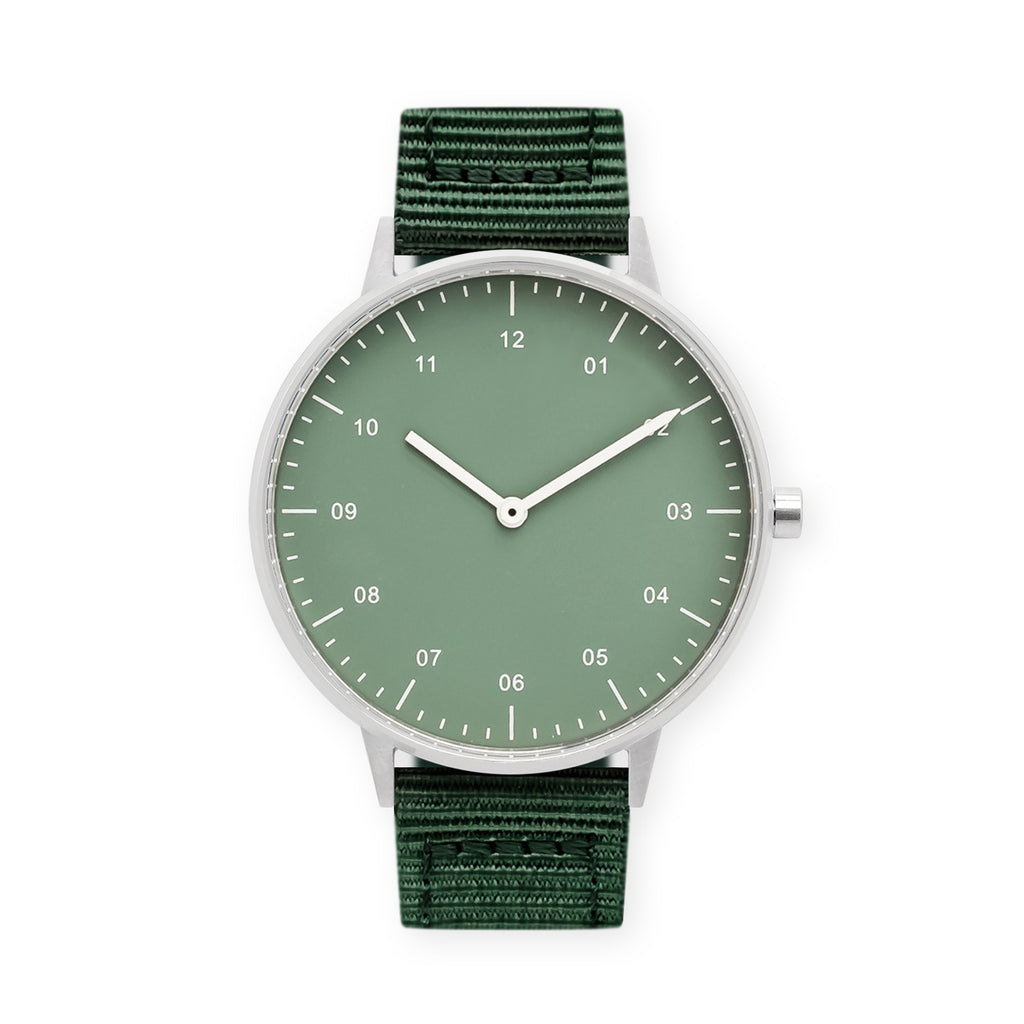 B40 Watch, Silver Case, Green Dial, Nylon Strap - Green