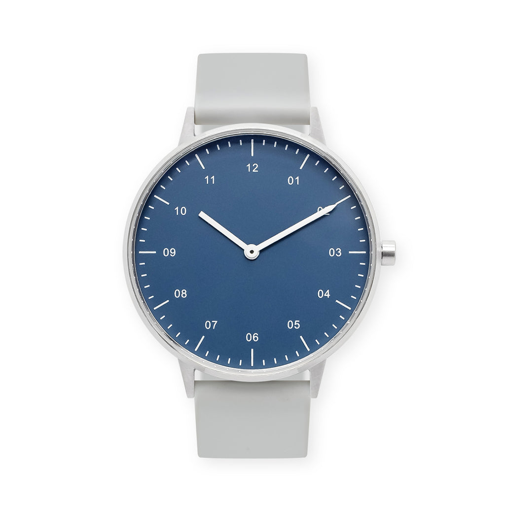 B40 Watch, Silver Case, Classic Blue Dial, Rubber Strap - Light Gray