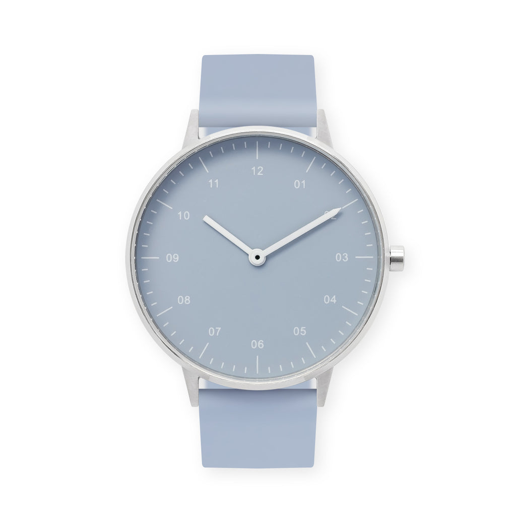 B40 Watch, Silver Case, Dusty Blue Dial, Rubber Strap - Dusty Blue
