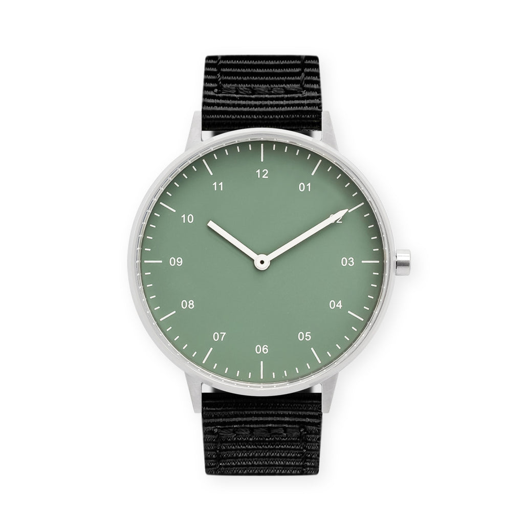 B40 Watch, Silver Case, Green Dial, Nylon Strap - Black