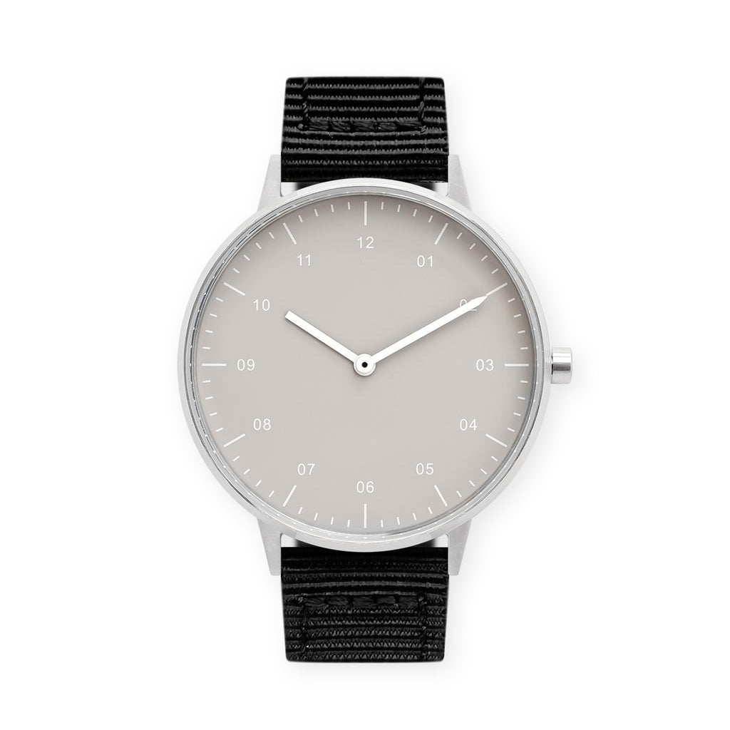 B40 Watch, Silver Case, Beige Dial, Nylon Strap - Black