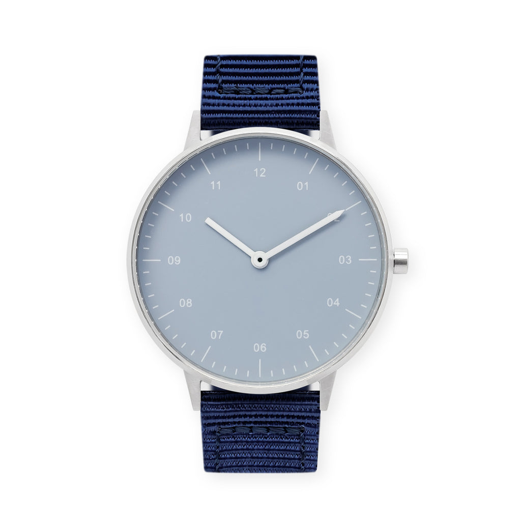 B40 Watch, Silver Case, Dusty Blue Dial, Nylon Strap - Navy