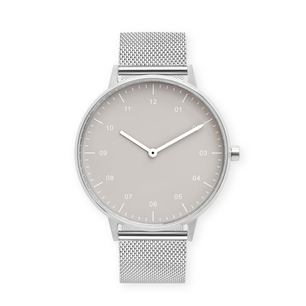 B40 Watch, Silver Case, Beige Dial, Stainless Steel Mesh Strap