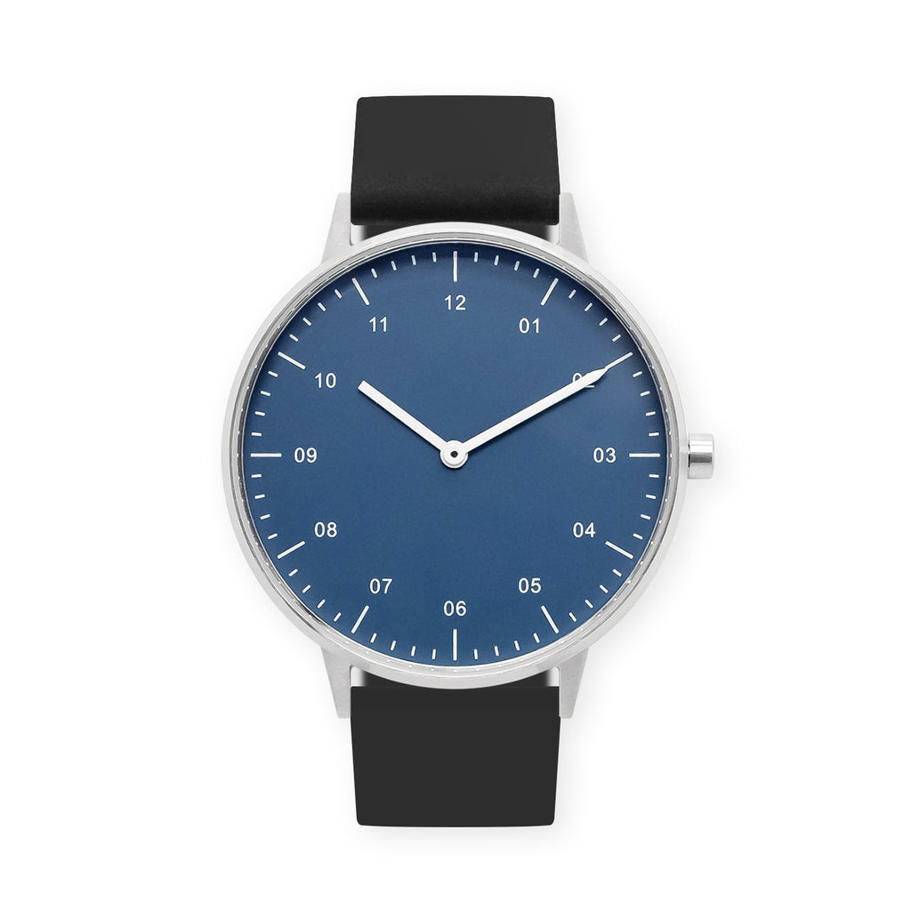 B40 Watch, Silver Case, Classic Blue Dial, Rubber Strap - Black