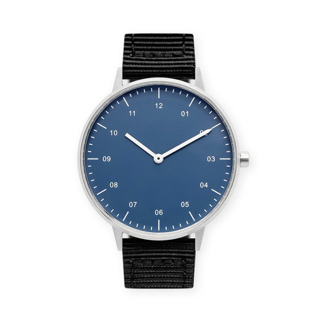 B40 Watch, Silver Case, Classic Blue Dial, Nylon Strap - Black