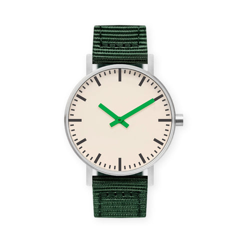 B50 Watch, Silver Case, Off White Dial, Green Hand, Nylon Strap - Green