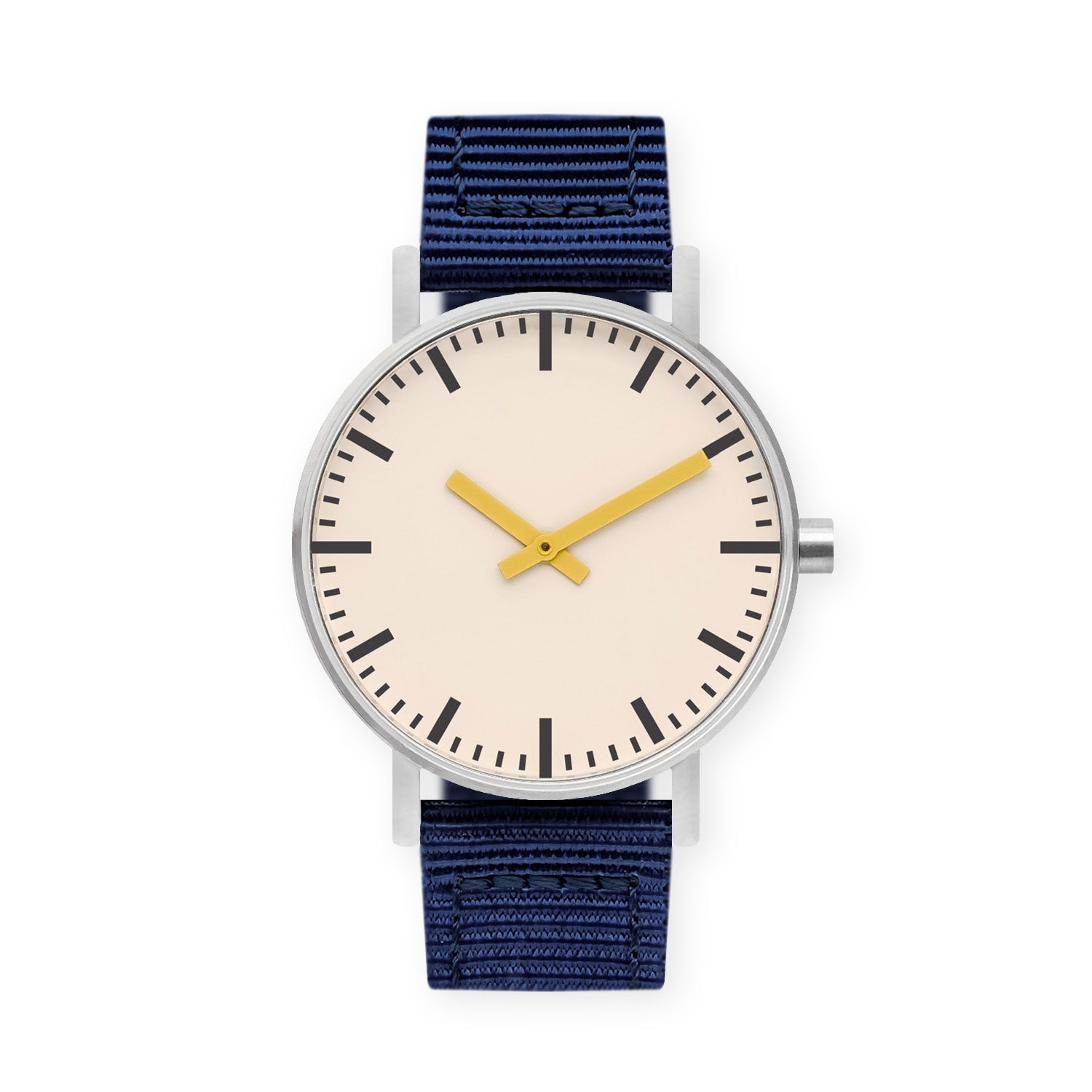 B50 Watch, Silver Case, Off White Dial, Yellow Hand, Nylon Strap - Navy
