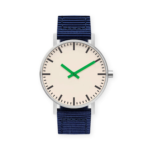 B50 Watch, Silver Case, Off White Dial, Green Hand, Nylon Strap - Navy