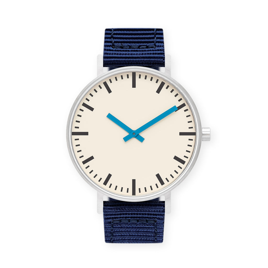 B50 Watch, Silver Case, Off White Dial, Blue Hand, Nylon Strap - Navy