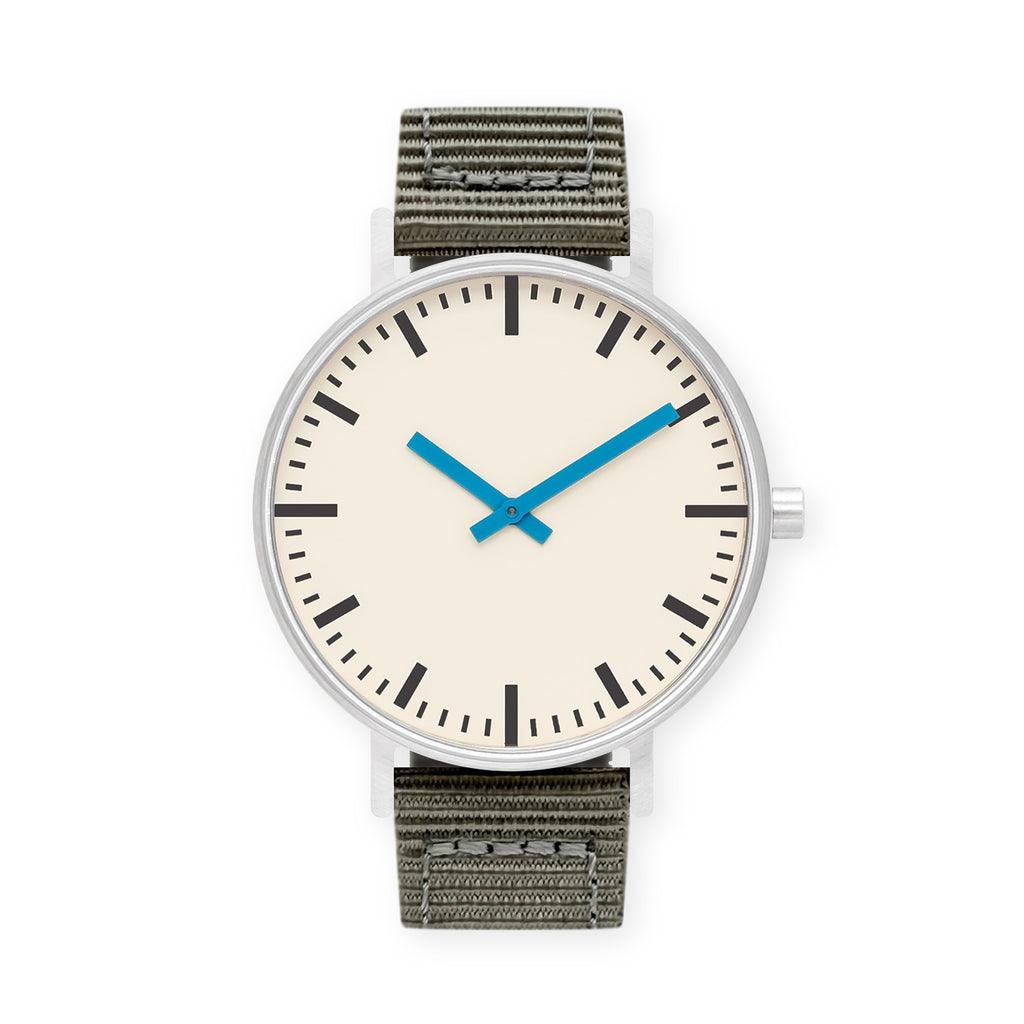 B50 Watch, Silver Case, Off White Dial, Blue Hand, Nylon Strap - Gray