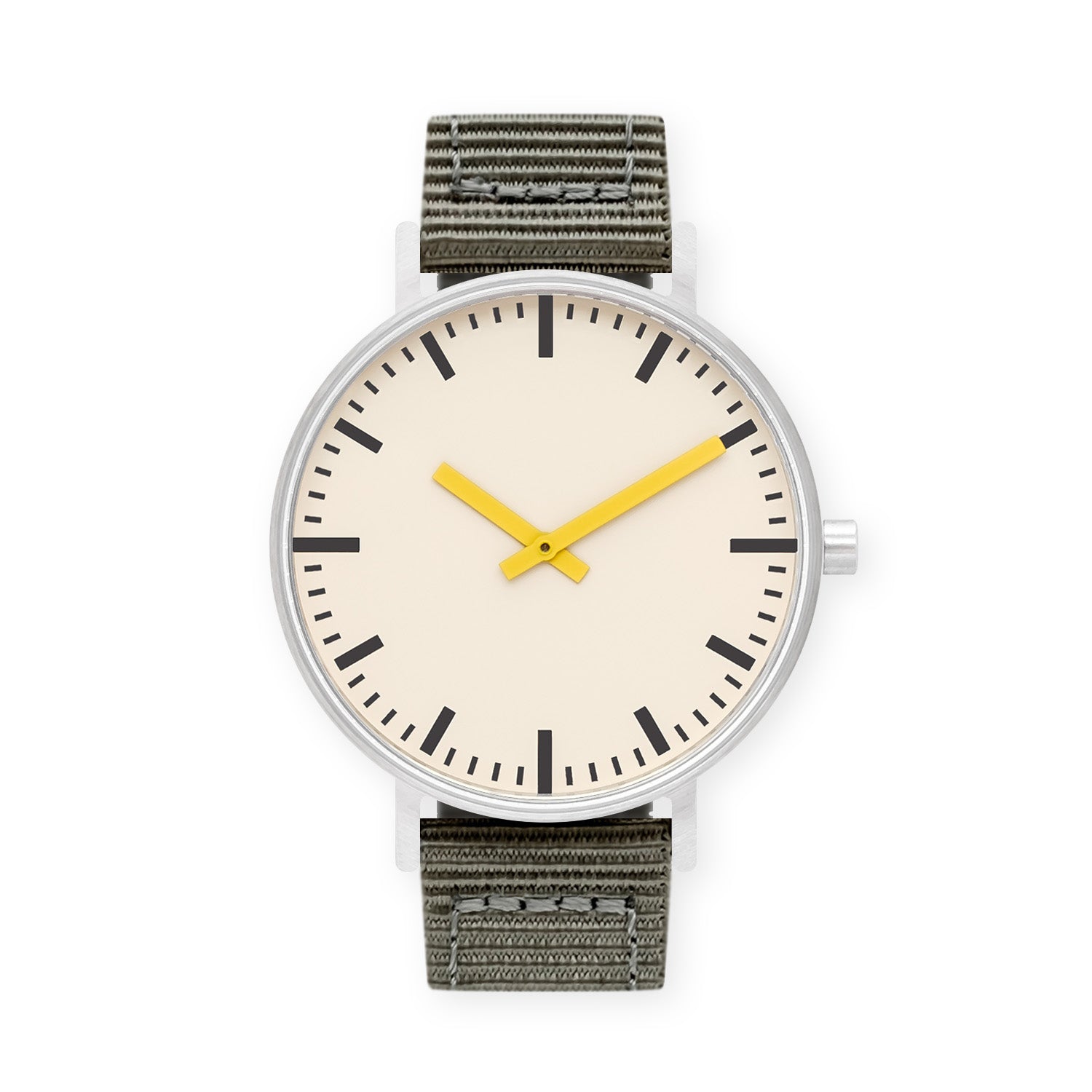 B50 Watch, Silver Case, Off White Dial, Yellow Hand, Nylon Strap - Gray