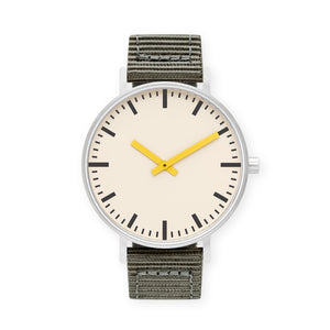 B50 Watch, Silver Case, Off White Dial, Yellow Hand, Nylon Strap - Gray