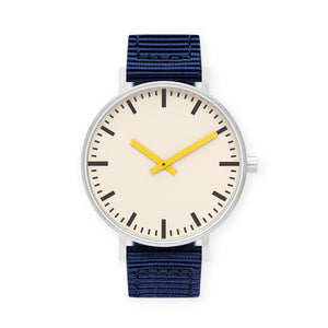 B50 Watch, Silver Case, Off White Dial, Yellow Hand, Nylon Strap - Navy