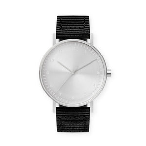 B60 Watch, Silver Case, Silver Dial, Nylon Strap