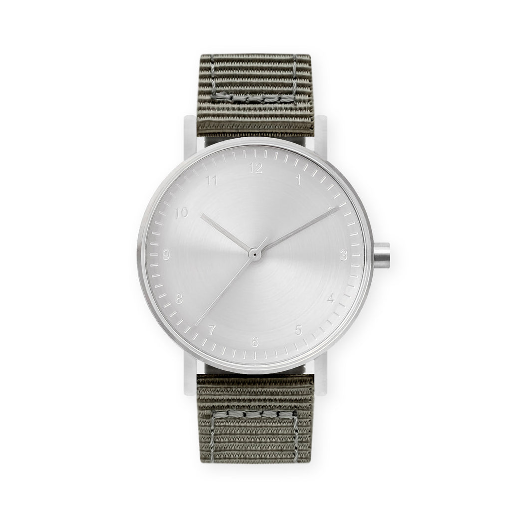 B60 Watch, Silver Case, Silver Dial, Nylon Strap - Gray