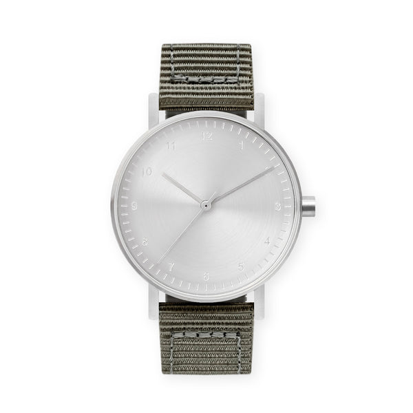 B60 Watch, Silver Case, Silver Dial, Nylon Strap - Gray
