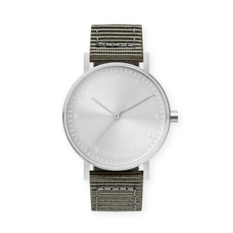 B60 Watch, Silver Case, Silver Dial, Nylon Strap - Gray