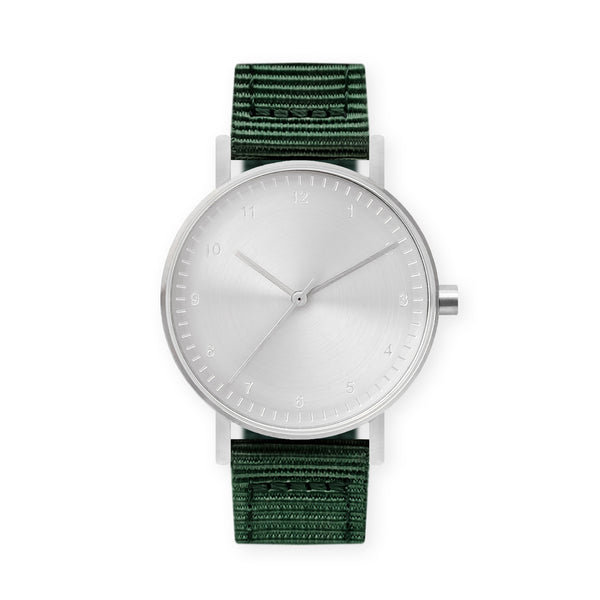 B60 Watch, Silver Case, Silver Dial, Nylon Strap - Green