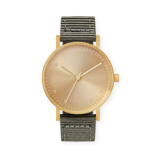 B60 Watch, Gold Case, Gold Dial, Nylon Strap - Gray