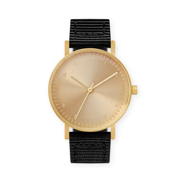 B60 Watch, Gold Case, Gold Dial, Nylon Strap - Black