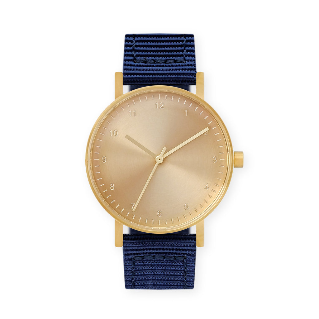 B60 Watch, Gold Case, Gold Dial, Nylon Strap - Navy